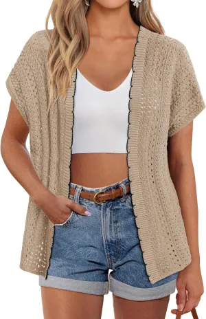 GRACE KARIN 2025 Womens Summer Lightweight Cardigan Sweater Crochet Short Sleeve Open Front Beach Knit Shrug Outwear