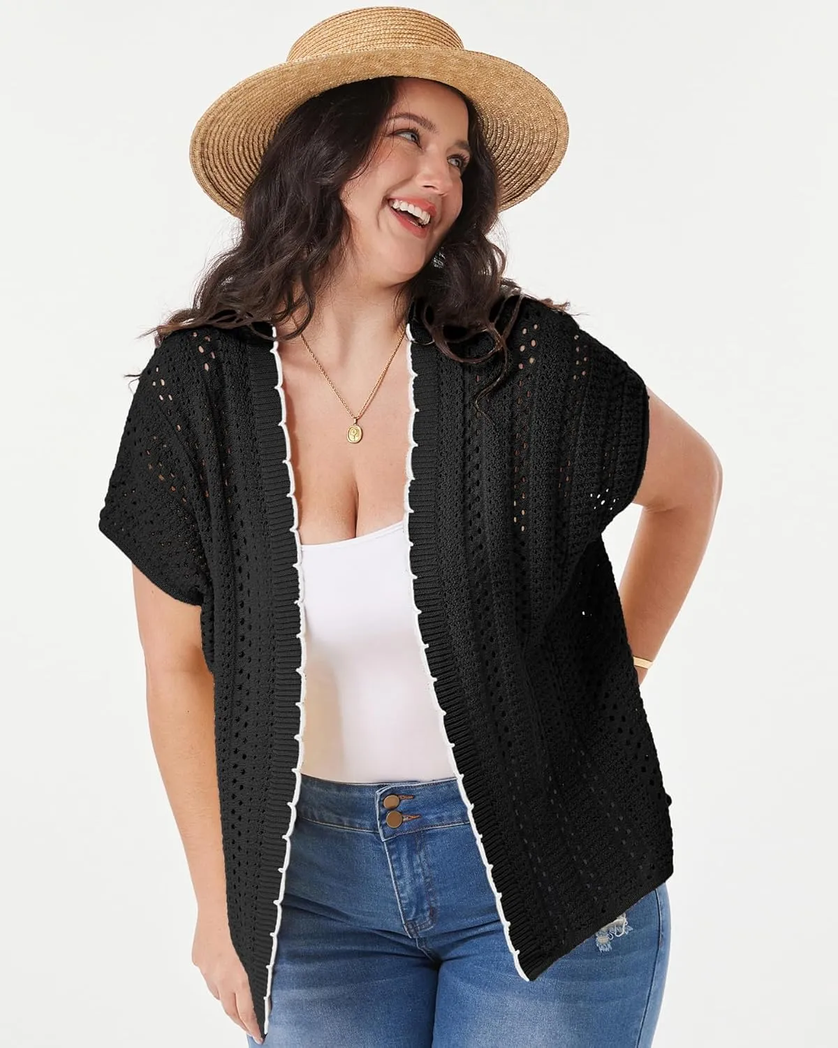 GRACE KARIN 2025 Womens Summer Lightweight Cardigan Sweater Crochet Short Sleeve Open Front Beach Knit Shrug Outwear