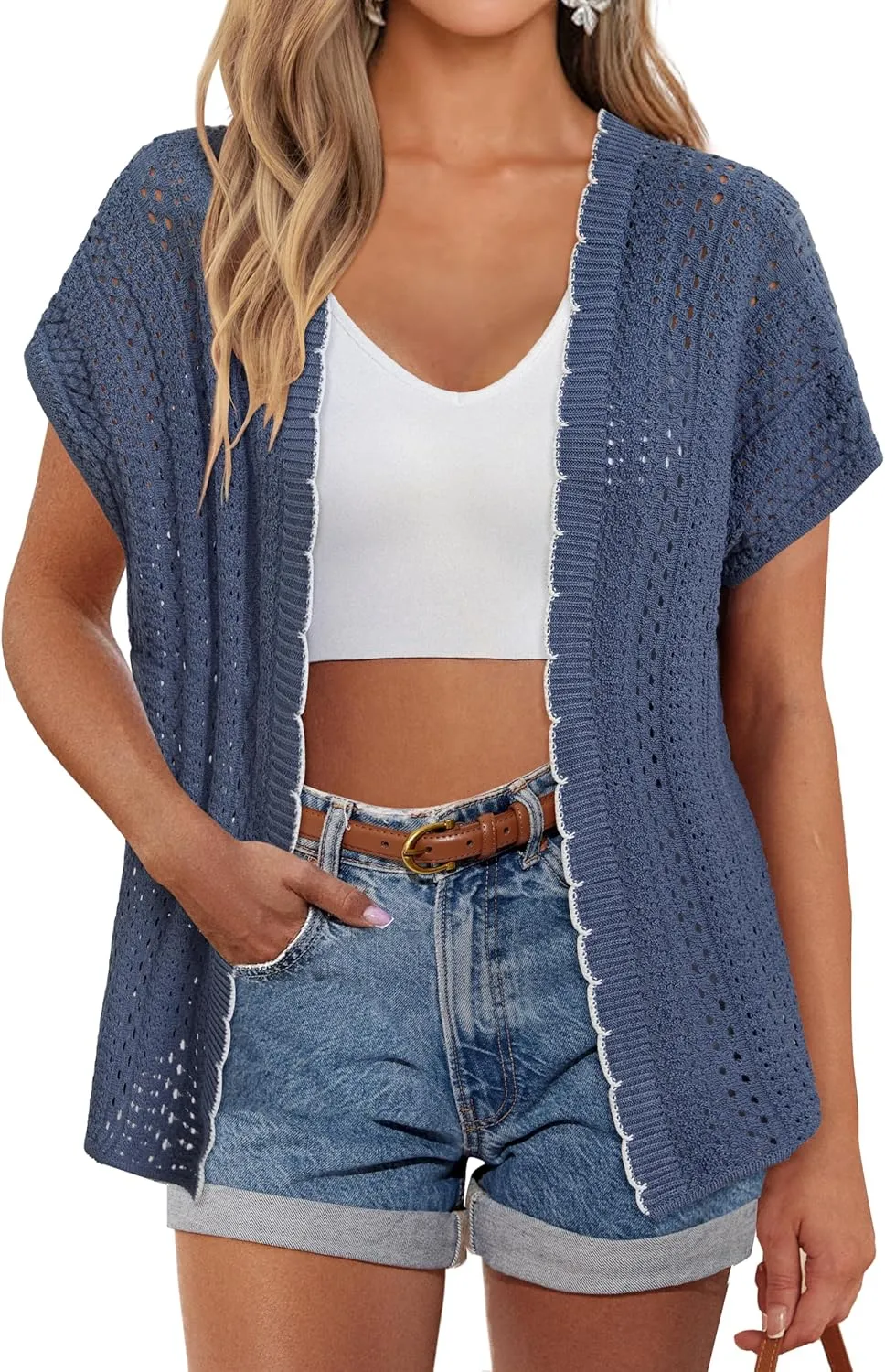 GRACE KARIN 2025 Womens Summer Lightweight Cardigan Sweater Crochet Short Sleeve Open Front Beach Knit Shrug Outwear