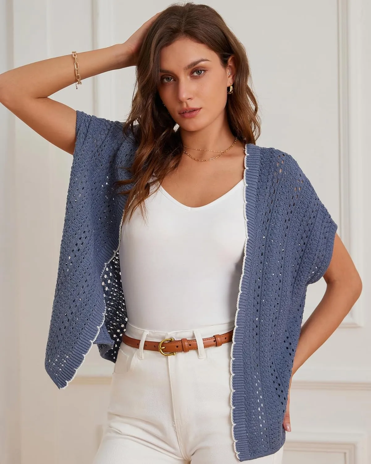 GRACE KARIN 2025 Womens Summer Lightweight Cardigan Sweater Crochet Short Sleeve Open Front Beach Knit Shrug Outwear