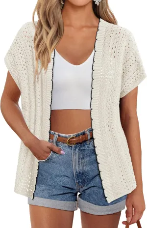 GRACE KARIN 2025 Womens Summer Lightweight Cardigan Sweater Crochet Short Sleeve Open Front Beach Knit Shrug Outwear