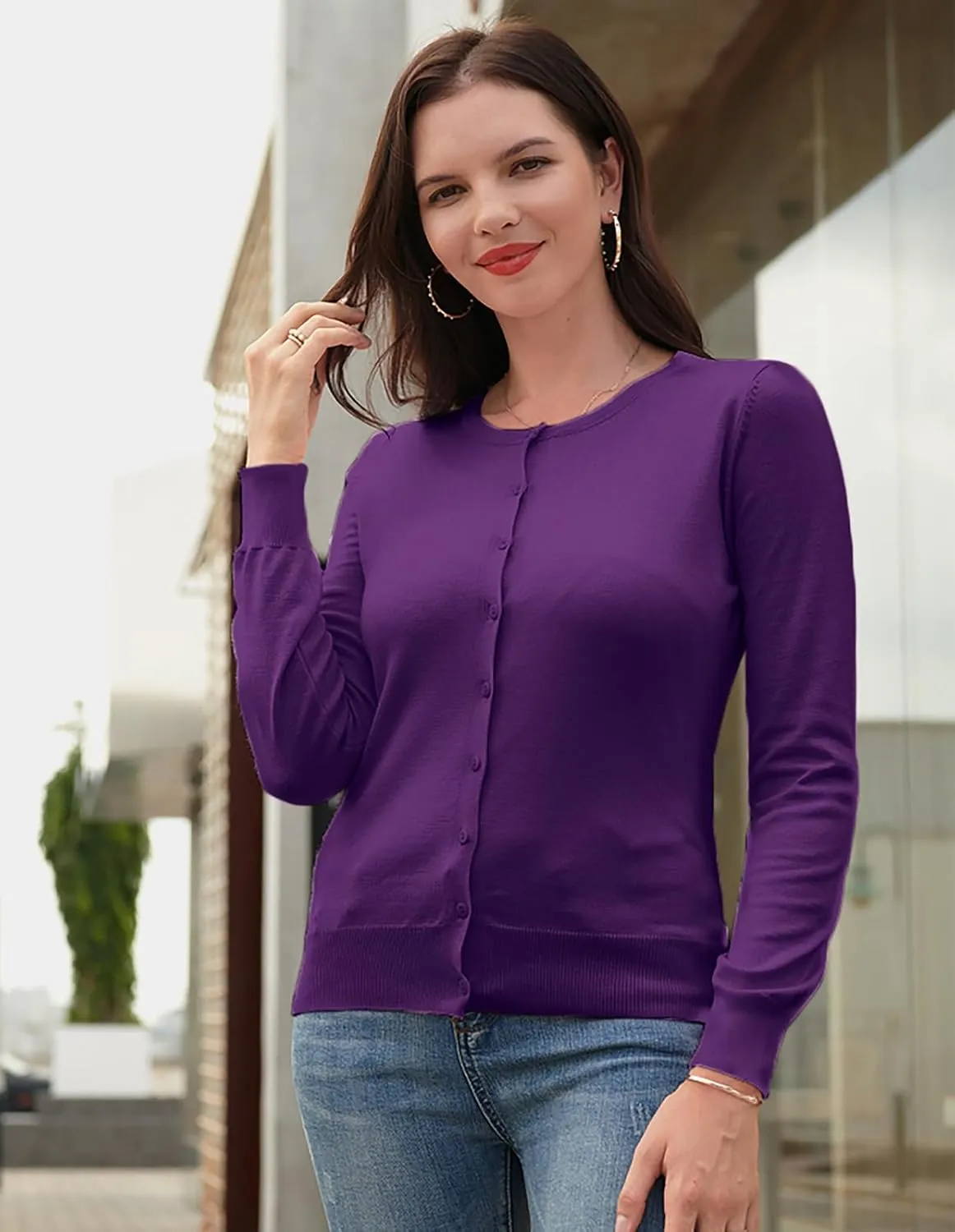 GRACE KARIN Women's Classic Long Sleeve Knit Cardigan Sweaters Casual Open Front Button Down Cardigan S-3XL