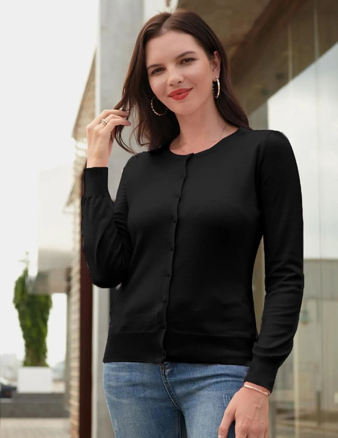 GRACE KARIN Women's Classic Long Sleeve Knit Cardigan Sweaters Casual Open Front Button Down Cardigan S-3XL