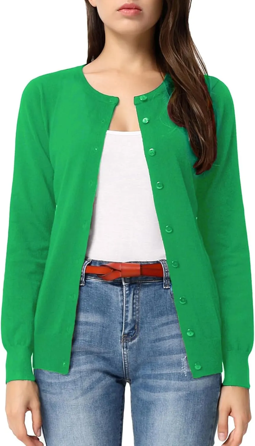 GRACE KARIN Women's Classic Long Sleeve Knit Cardigan Sweaters Casual Open Front Button Down Cardigan S-3XL