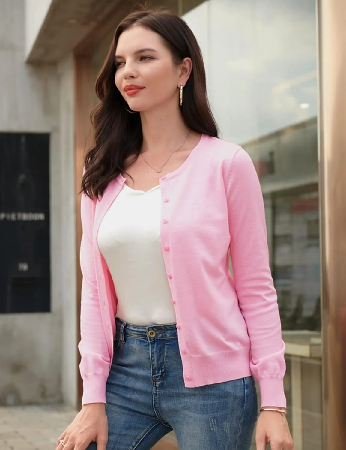 GRACE KARIN Women's Classic Long Sleeve Knit Cardigan Sweaters Casual Open Front Button Down Cardigan S-3XL