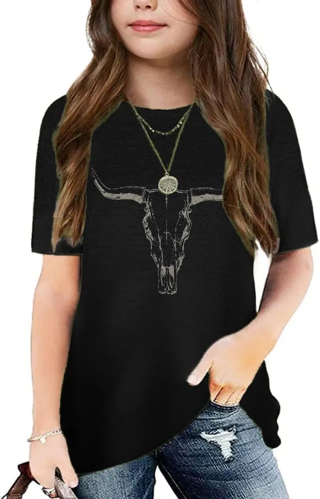 Graphic Tees for Girls Kids Summer Tops Crewneck Short Sleeve T Shirt 5-14 Years