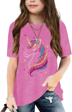 Graphic Tees for Girls Kids Summer Tops Crewneck Short Sleeve T Shirt 5-14 Years