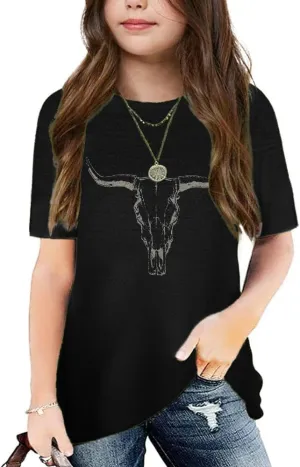 Graphic Tees for Girls Kids Summer Tops Crewneck Short Sleeve T Shirt 5-14 Years
