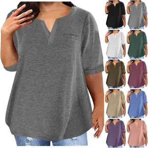 Half Sleeve Plus Size Tops for Women Notched V Neck Casual Loose Fit Tshirts Oversized Spring Summer Going Out Tees