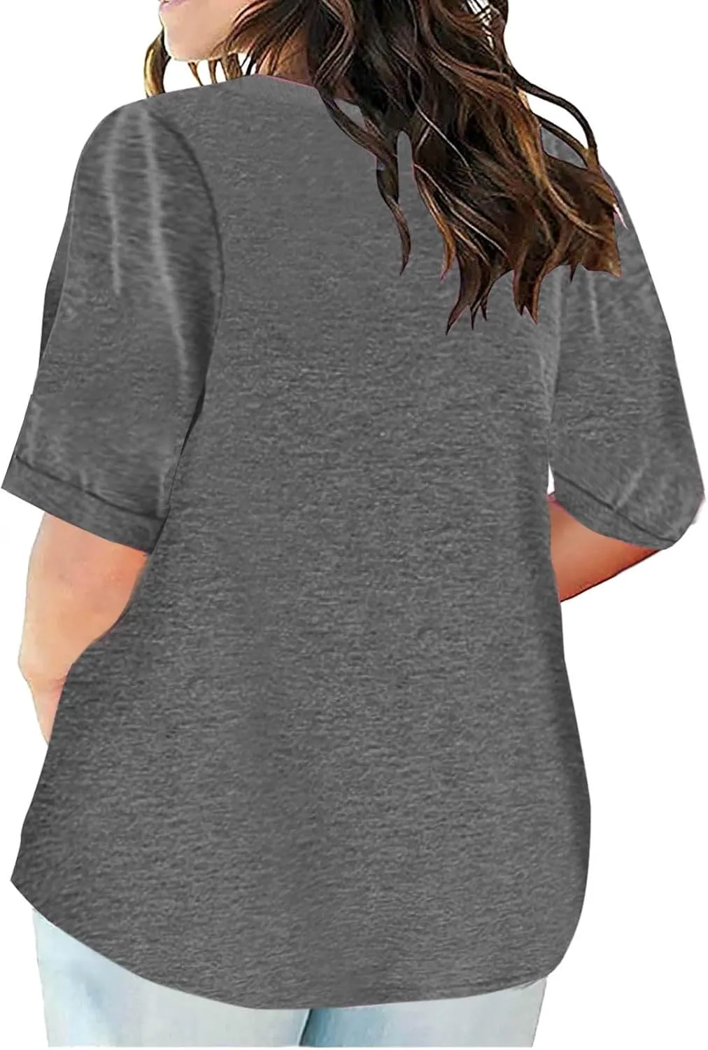 Half Sleeve Plus Size Tops for Women Notched V Neck Casual Loose Fit Tshirts Oversized Spring Summer Going Out Tees