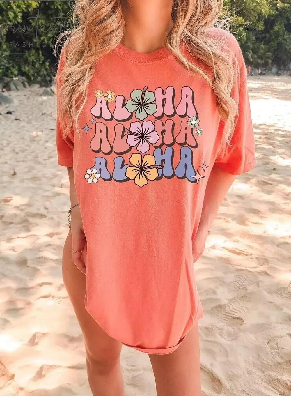 Hawaiian Oversized T Shirts for Women Cute Floral Graphic Boho Tees Tops Summer Casual Hawaii Family Vacation Shirts