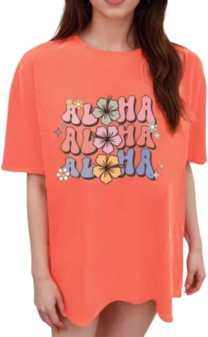 Hawaiian Oversized T Shirts for Women Cute Floral Graphic Boho Tees Tops Summer Casual Hawaii Family Vacation Shirts