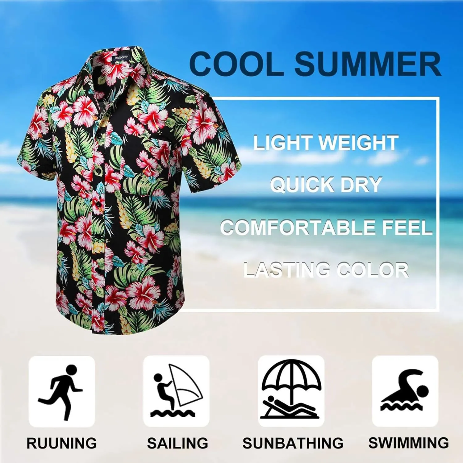 Hawaiian Shirt for Men Short Sleeve Button Down Linen Shirts Lightweight Loose Vacation Clothes Aloha