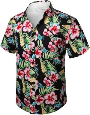 Hawaiian Shirt for Men Short Sleeve Button Down Linen Shirts Lightweight Loose Vacation Clothes Aloha