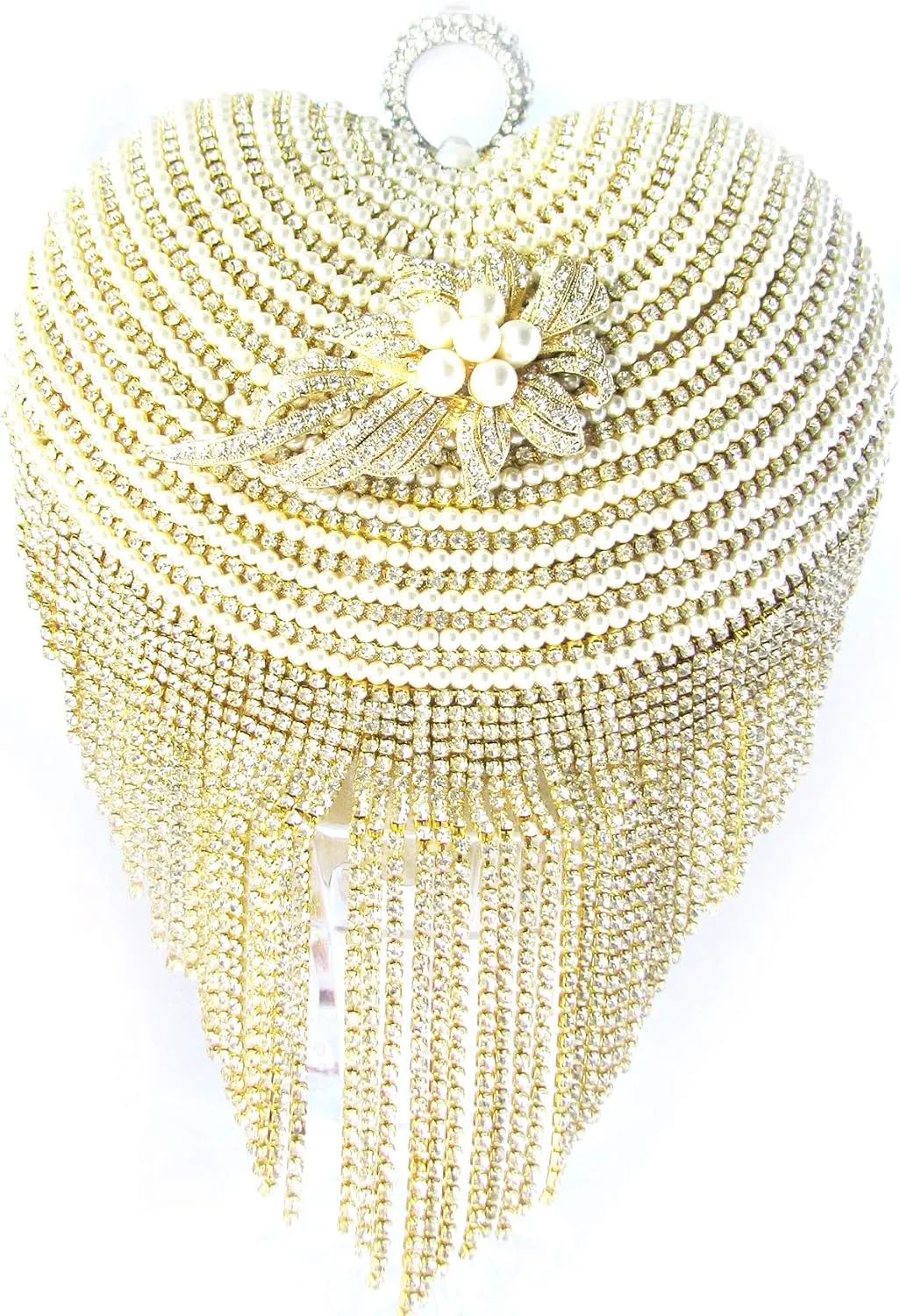 Heart Shape Hard Case Fringe Wedding Bag Clutch, Formal Evening Bag Silver Tone Clutch Crystals Accent Brooch fashion bag