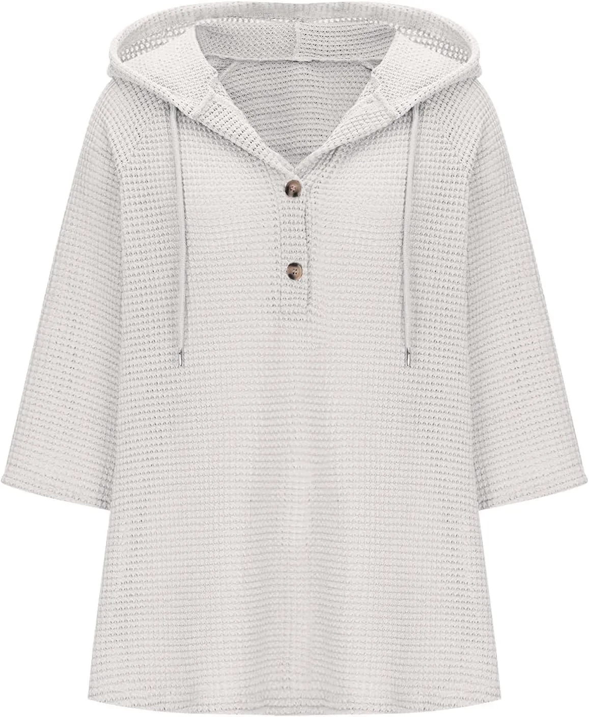 Henley Shirts for Women 3/4 Length Sleeve Button Summer Waffle Hoodies Pullover Cute Vneck Tops Elbow Sleeve Shirts