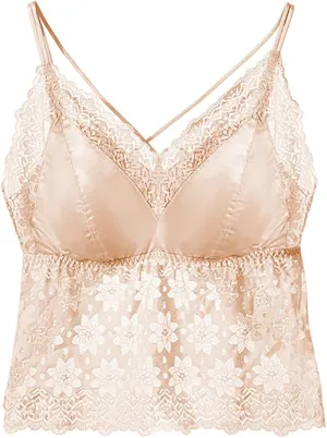 HGps8w Sexy Lace Camisole for Women with Detachable Built in Bra V Neck Spaghetti Strap Wireless Bralette Crop Tank Tops