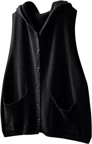 HGps8w Sweater Vest for Women Oversized Button Down Casual Knitted Hoodies Sleeveless Loose Cardigans with Pockets