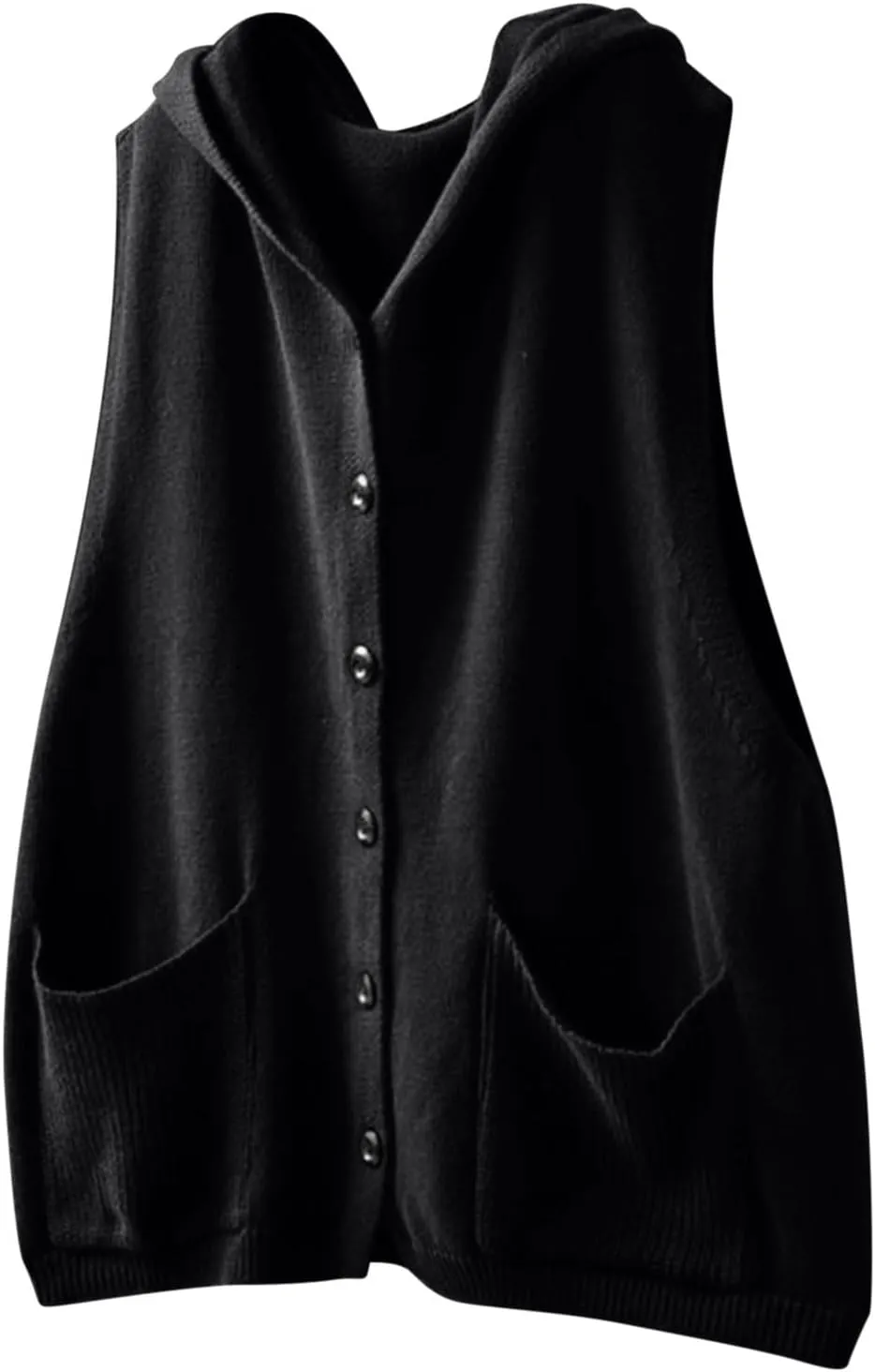 HGps8w Sweater Vest for Women Oversized Button Down Casual Knitted Hoodies Sleeveless Loose Cardigans with Pockets