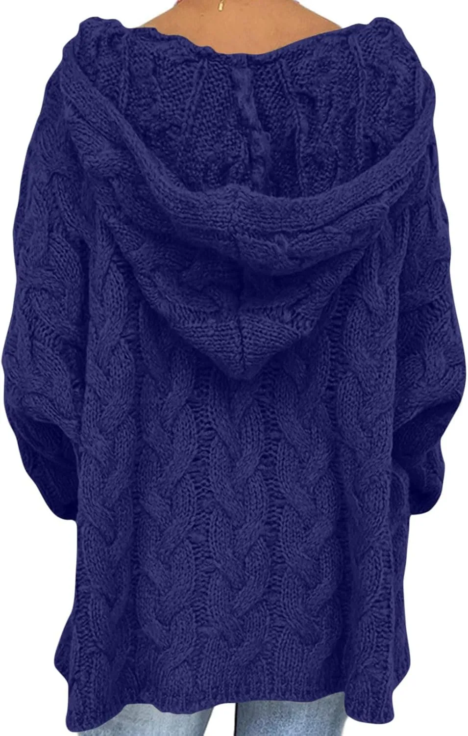 HGps8w Women's Oversized V Neck Hoodie Sweater Tops Chunky Cable Knit Long Sleeve Loose Solid Color Pullovers