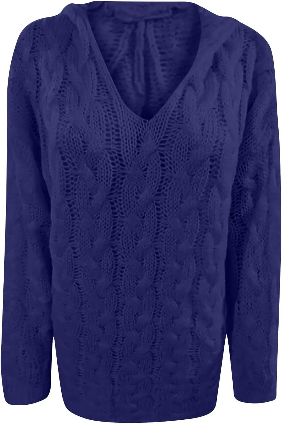 HGps8w Women's Oversized V Neck Hoodie Sweater Tops Chunky Cable Knit Long Sleeve Loose Solid Color Pullovers