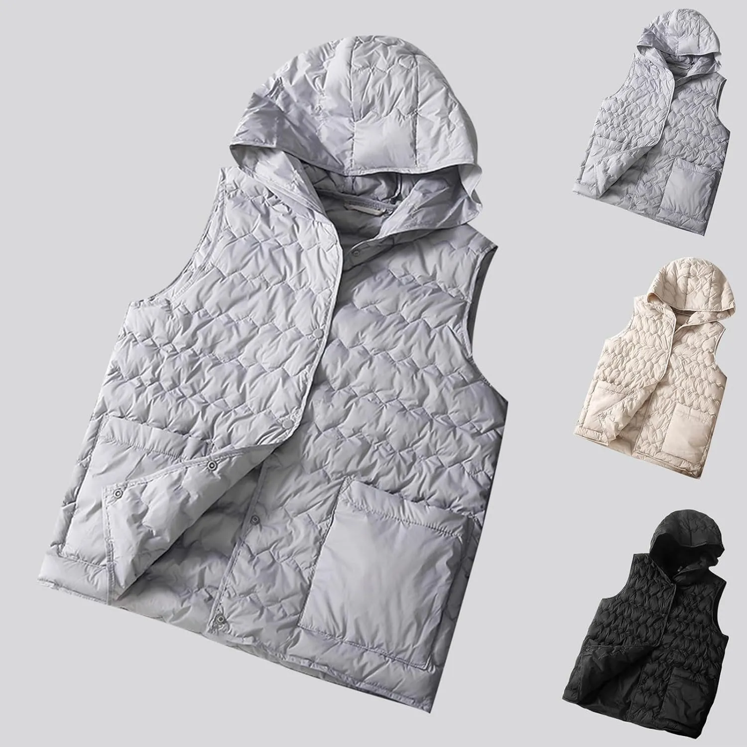 HGps8w Womens Winter Quilted Hooded Puffer Vest Lightweight Padded Gilet Sleeveless Puffy Jackets Down Coats with Pockets