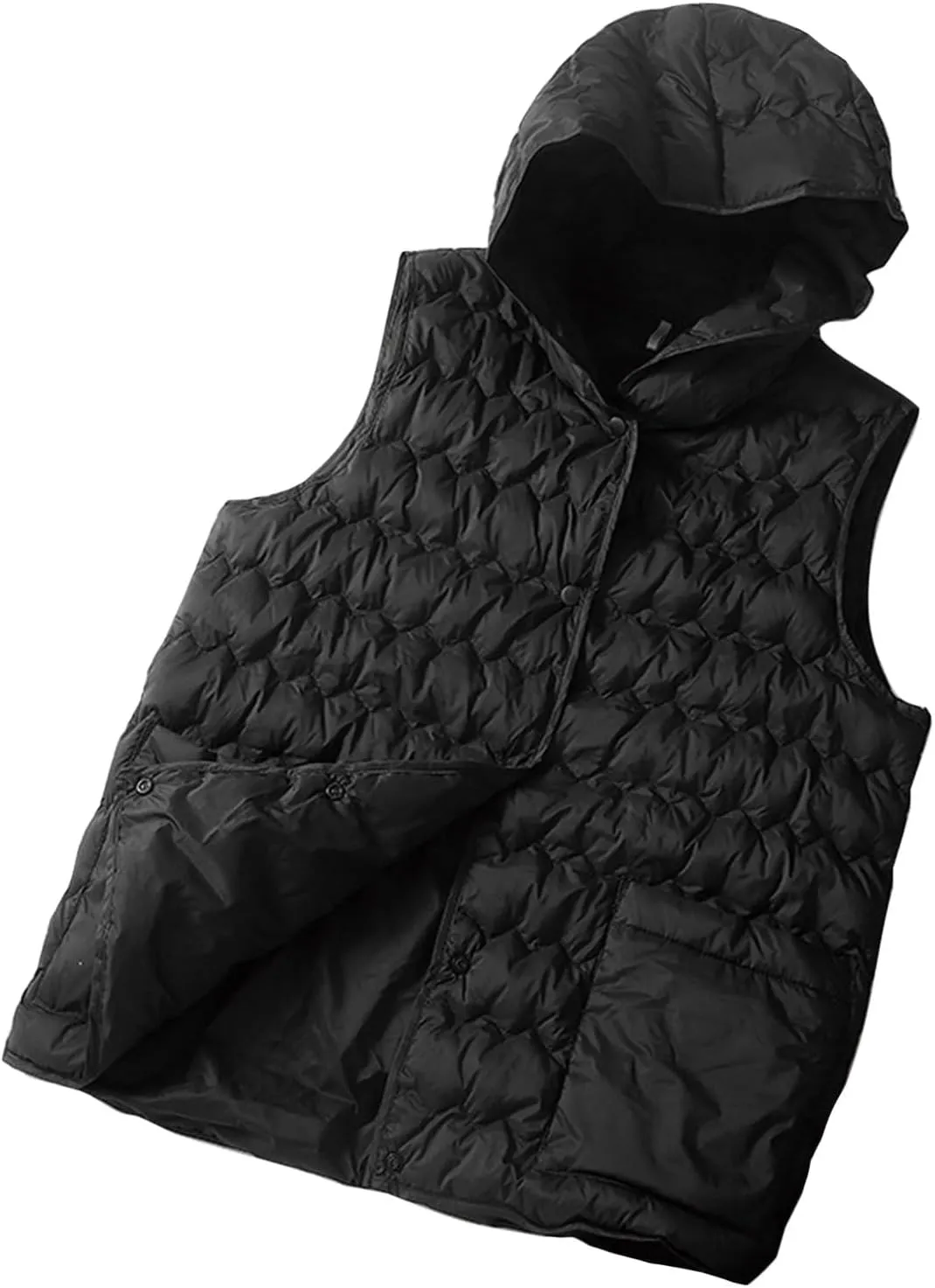 HGps8w Womens Winter Quilted Hooded Puffer Vest Lightweight Padded Gilet Sleeveless Puffy Jackets Down Coats with Pockets
