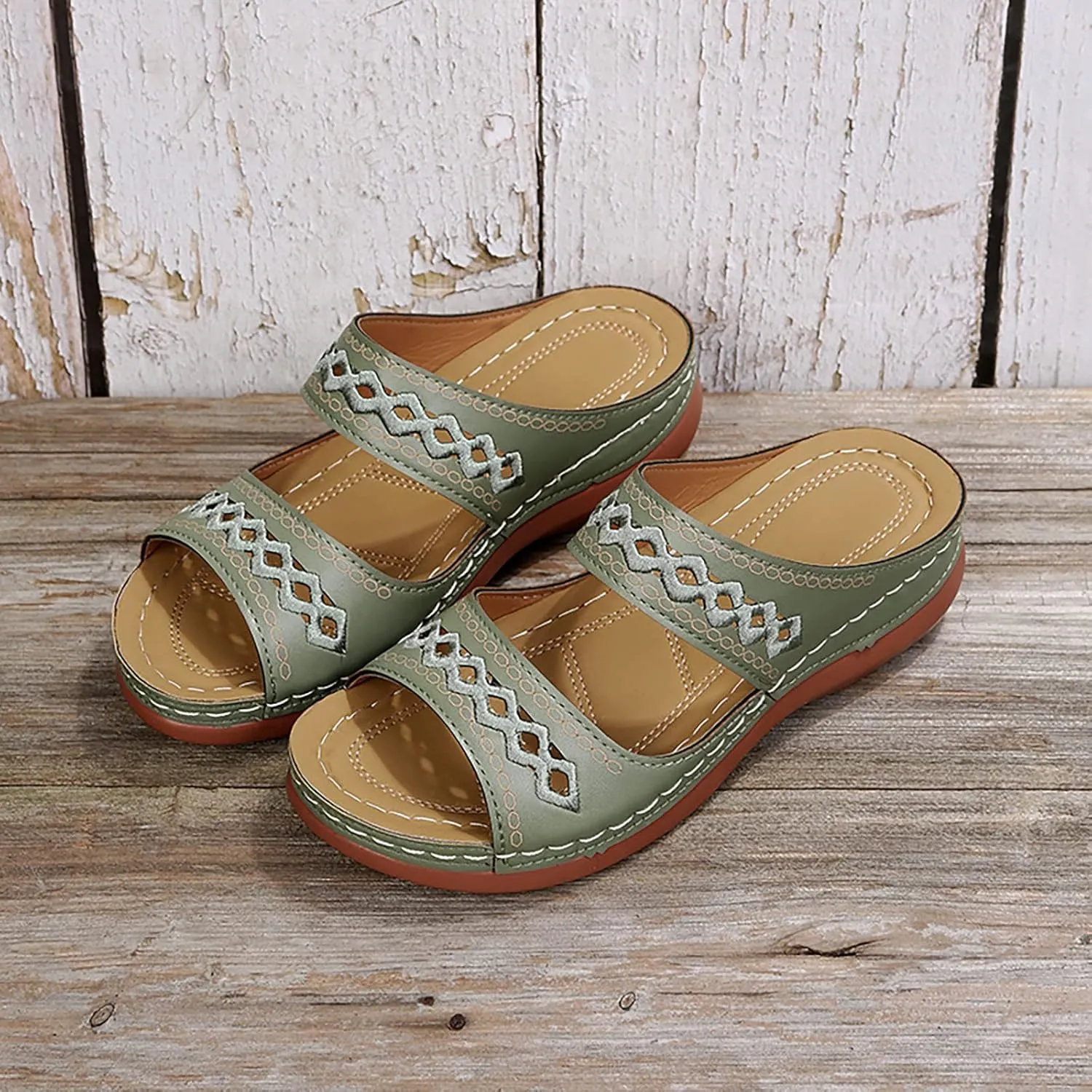 High Arch Support Slippers Women Orthopedic Summer Sandals for Women 2024 Beach Sandals for Women Arch Support Leather Sandals Women Walking Shoes Women Heel Support Raffia Sandals Women
