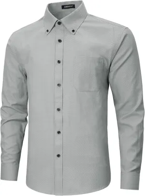 HISDERN Mens Stripe Dress Shirts Long Sleeve Button Down Shirt Formal Wrinkle Free Dress Shirts Business Cotton Shirt