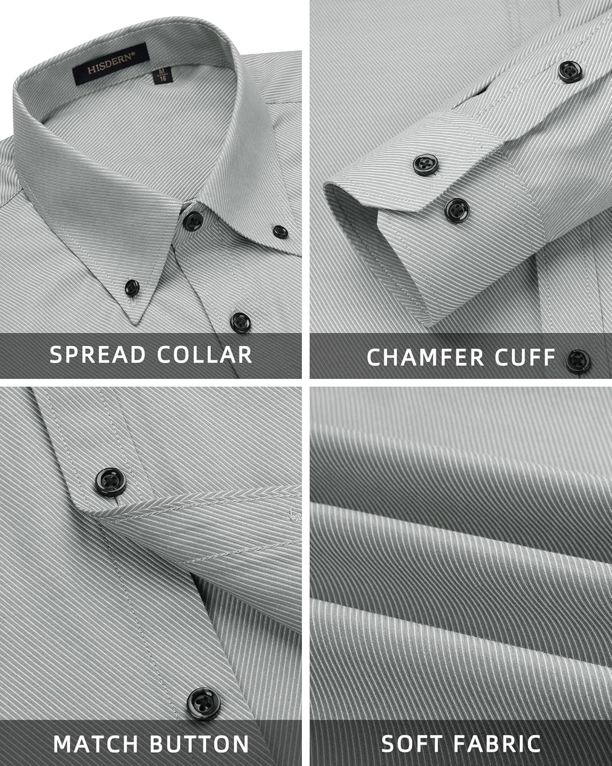 HISDERN Mens Stripe Dress Shirts Long Sleeve Button Down Shirt Formal Wrinkle Free Dress Shirts Business Cotton Shirt