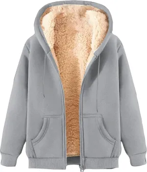hlysgo Hoodies for Women, Zip Up Hoodie Fleece Sweatshirt with Pocket Casual Sherpa Lined Hooded Sweatshirts Fall Jackets