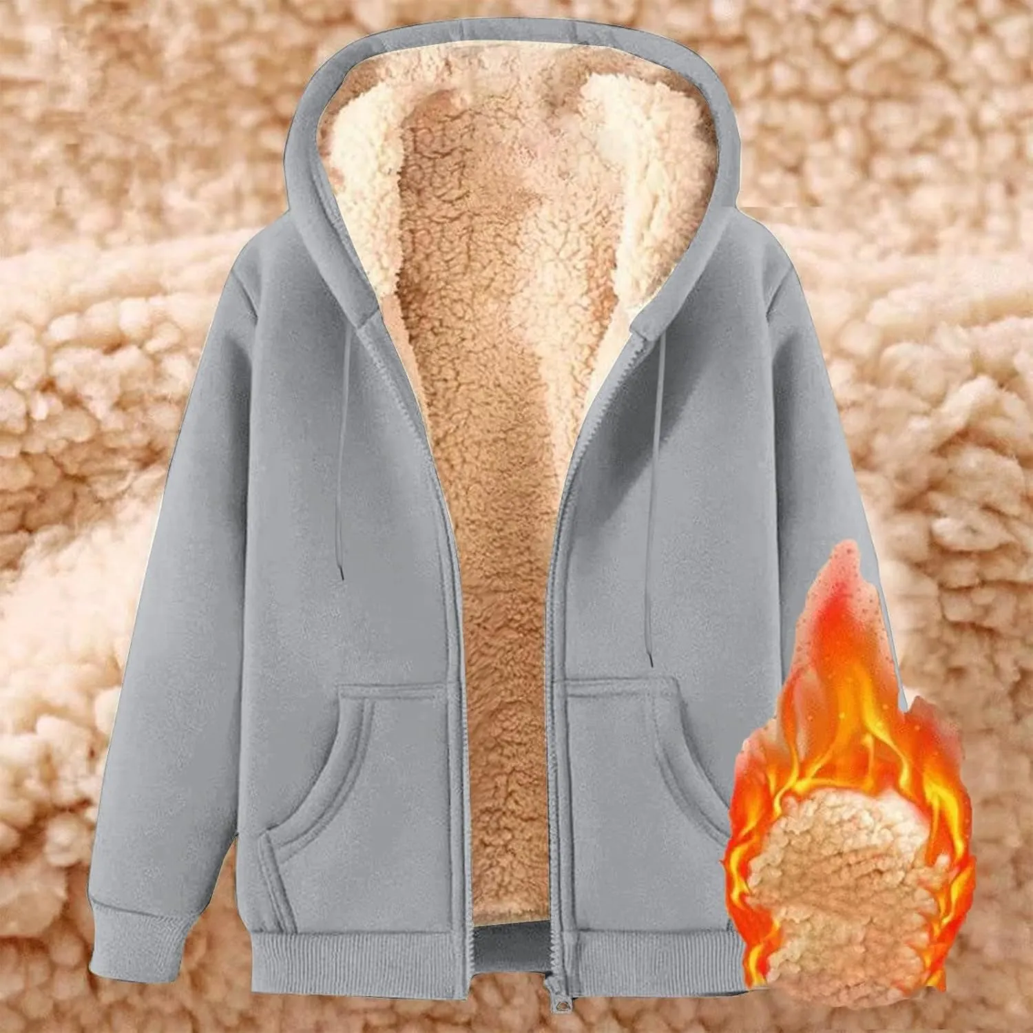 hlysgo Hoodies for Women, Zip Up Hoodie Fleece Sweatshirt with Pocket Casual Sherpa Lined Hooded Sweatshirts Fall Jackets