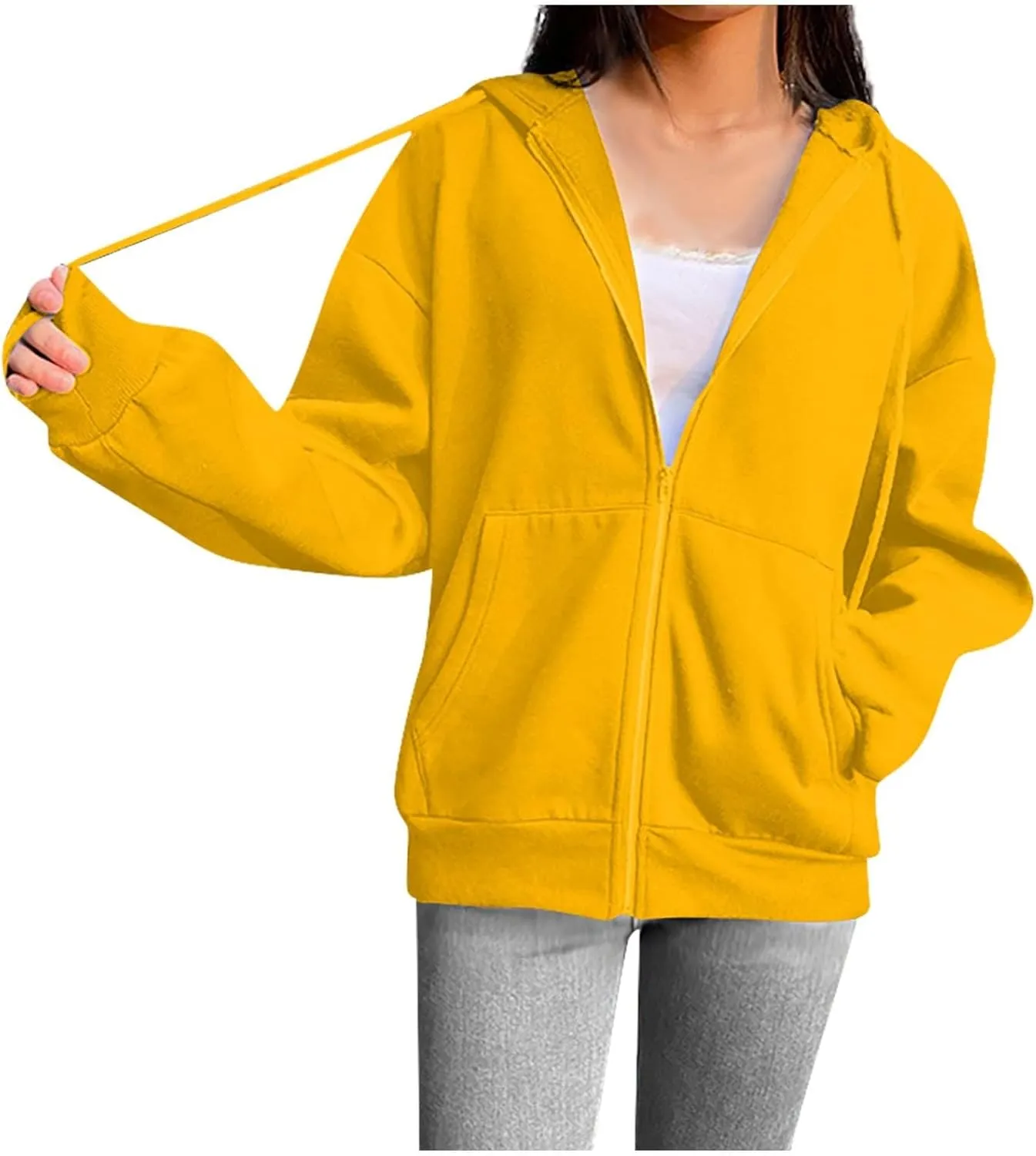 hlysgo Zip Up Hoodies for Women, Fashion Hooded Sweatshirt Jacket Casual Long Sleeve Hoodie Teen Girls Fall Jackets