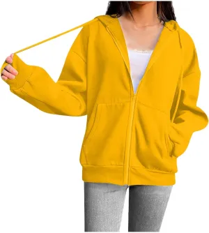 hlysgo Zip Up Hoodies for Women, Fashion Hooded Sweatshirt Jacket Casual Long Sleeve Hoodie Teen Girls Fall Jackets
