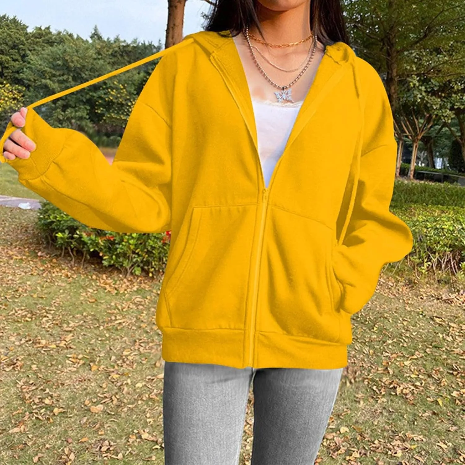 hlysgo Zip Up Hoodies for Women, Fashion Hooded Sweatshirt Jacket Casual Long Sleeve Hoodie Teen Girls Fall Jackets