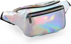 Holographic Fanny Pack for Women Men, Water Resistant Crossbody Waist Bag Pack with Multi-Pockets Adjustable Belts