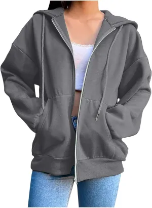 Hoodies for Women Vintage Zipper Oversized Hoodies Long Sleeve Full Zip Jackets Soft Outdoor Sweatshirt Fall Outfits