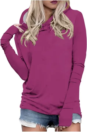 Hoodies with Thumb Holes for Women Long Sleeve Pullover Shirts 2024 Fall Tops Plus Size