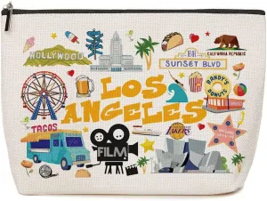 HOWDOUDO Los Angeles Toiletry Bag for Women America Los Angeles Bag Unique Design Home Kitchen Decorative Travel Holiday Souvenir Gift, Los Angeles Lovers Los Angeles History Cosmetic Bag
