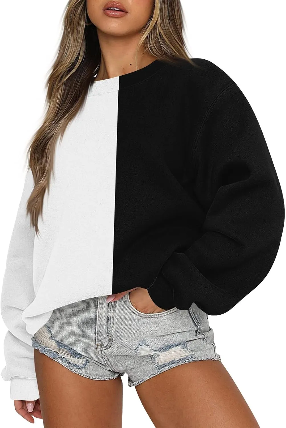 HTHLVMD Womens Sweatshirts Long Sleeve Crewneck Casual Striped Pullover Sweatshirts 2024 Outfits Fall Clothes for Women