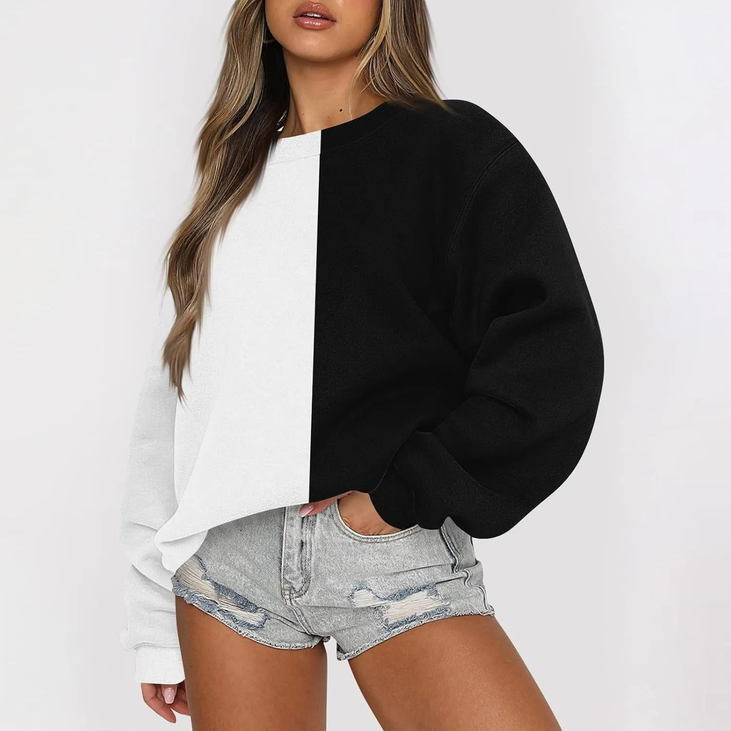 HTHLVMD Womens Sweatshirts Long Sleeve Crewneck Casual Striped Pullover Sweatshirts 2024 Outfits Fall Clothes for Women