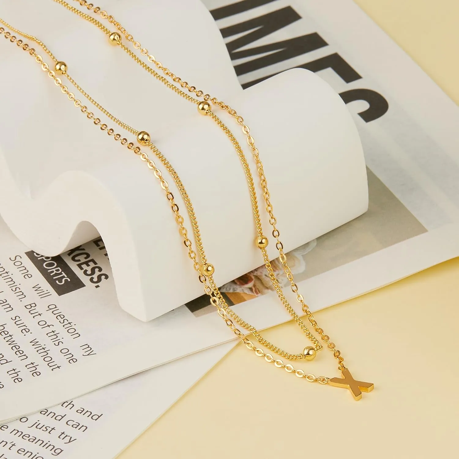 Initial Necklaces for Women 14K Gold Silver Plated Letter Jewelry Non Tarnish Layered Dainty Cute A-Z Pendant Choker Necklace Waterproof Trendy Name Necklace Personalized Jewelry Gift for Women
