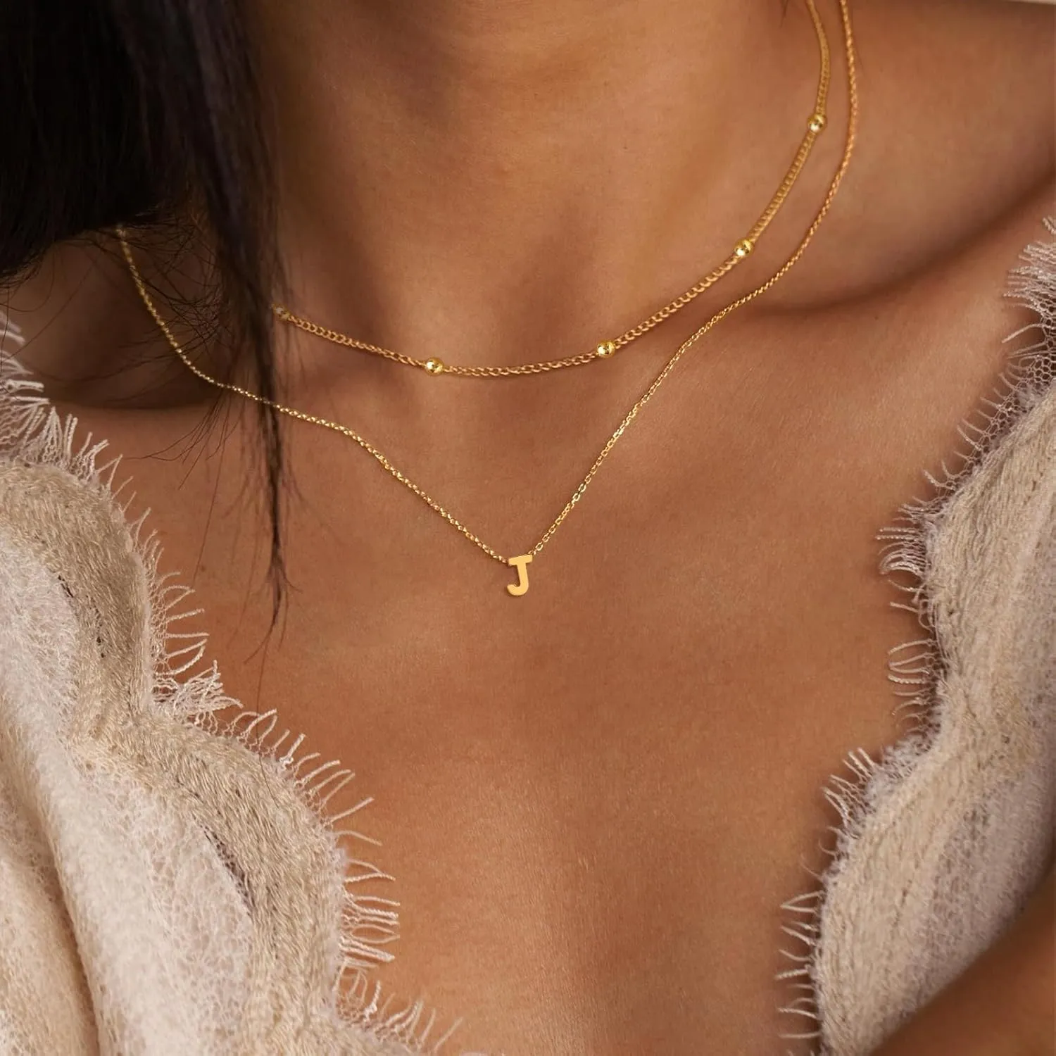 Initial Necklaces for Women 14K Gold Silver Plated Letter Jewelry Non Tarnish Layered Dainty Cute A-Z Pendant Choker Necklace Waterproof Trendy Name Necklace Personalized Jewelry Gift for Women