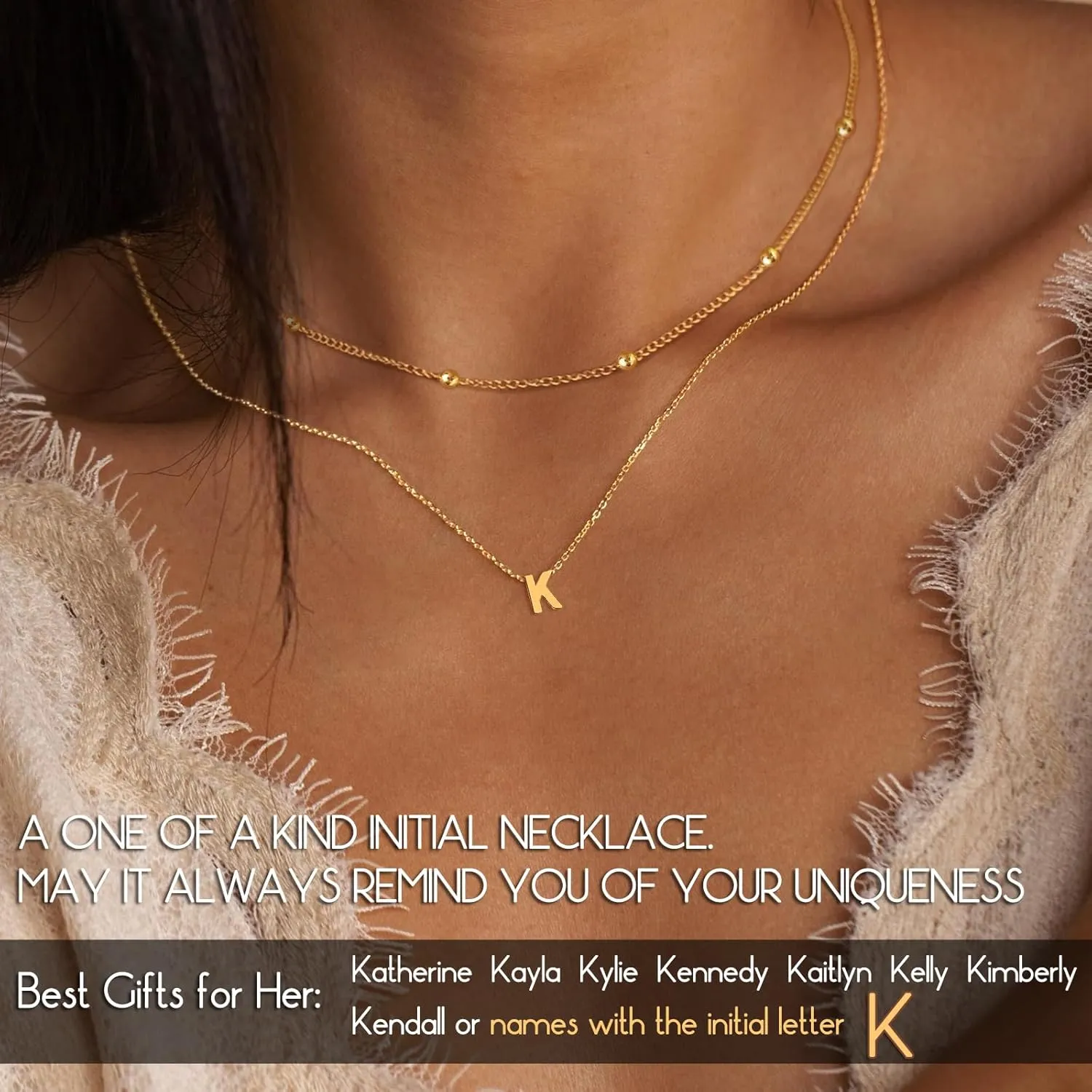 Initial Necklaces for Women 14K Gold Silver Plated Letter Jewelry Non Tarnish Layered Dainty Cute A-Z Pendant Choker Necklace Waterproof Trendy Name Necklace Personalized Jewelry Gift for Women