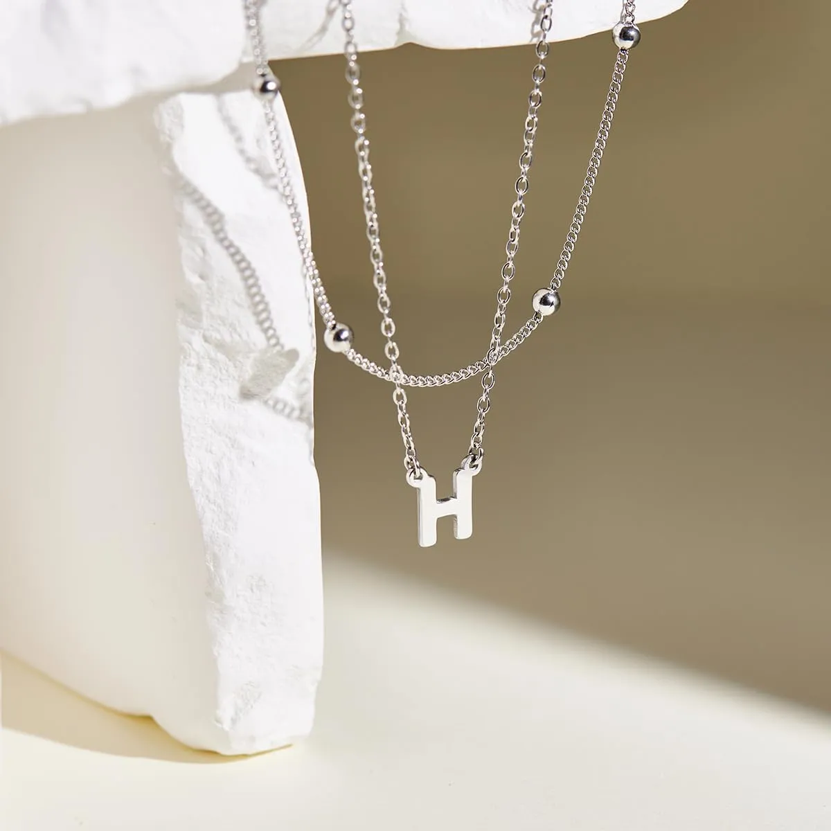 Initial Necklaces for Women 14K Gold Silver Plated Letter Jewelry Non Tarnish Layered Dainty Cute A-Z Pendant Choker Necklace Waterproof Trendy Name Necklace Personalized Jewelry Gift for Women