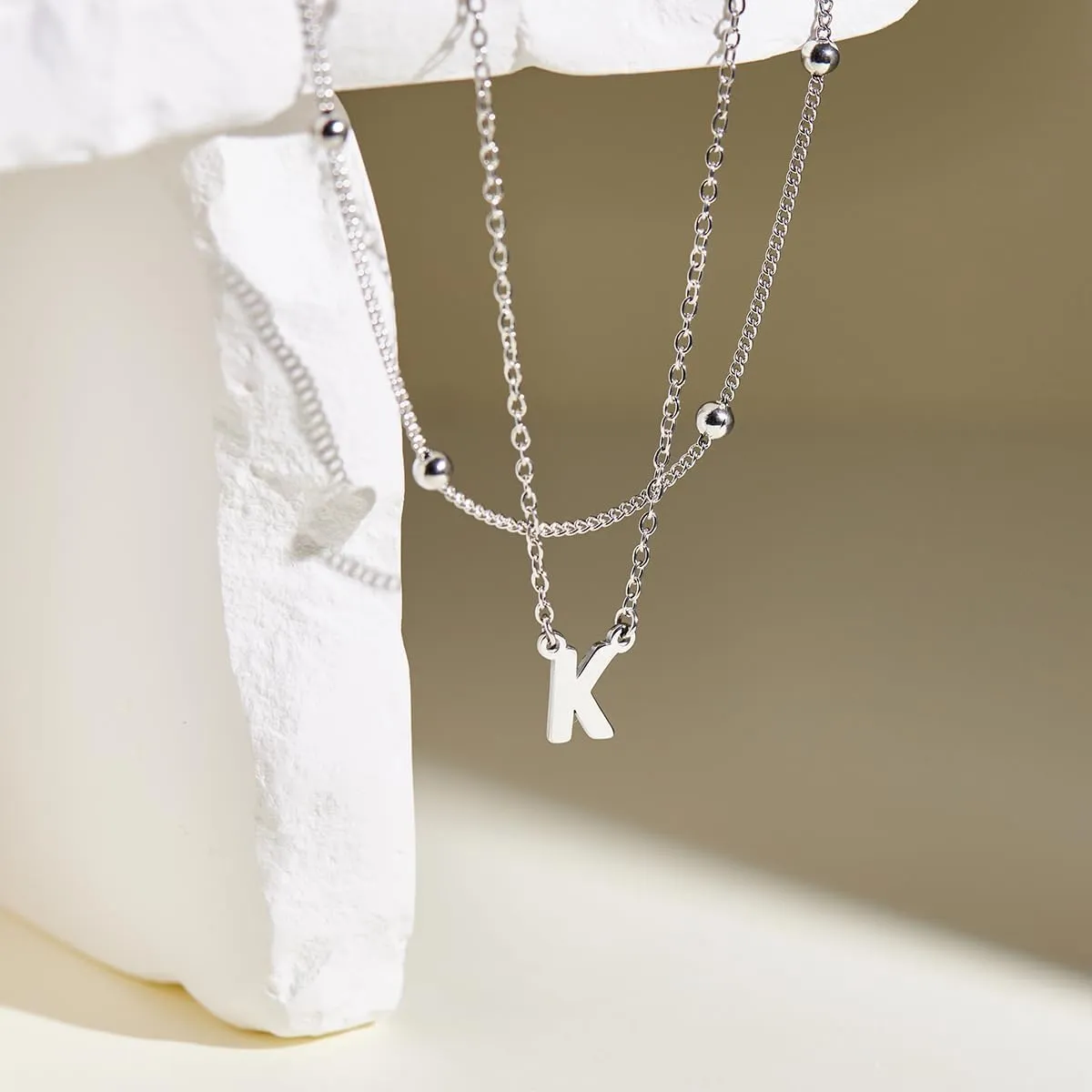 Initial Necklaces for Women 14K Gold Silver Plated Letter Jewelry Non Tarnish Layered Dainty Cute A-Z Pendant Choker Necklace Waterproof Trendy Name Necklace Personalized Jewelry Gift for Women