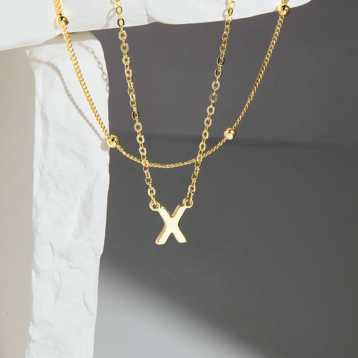Initial Necklaces for Women 14K Gold Silver Plated Letter Jewelry Non Tarnish Layered Dainty Cute A-Z Pendant Choker Necklace Waterproof Trendy Name Necklace Personalized Jewelry Gift for Women