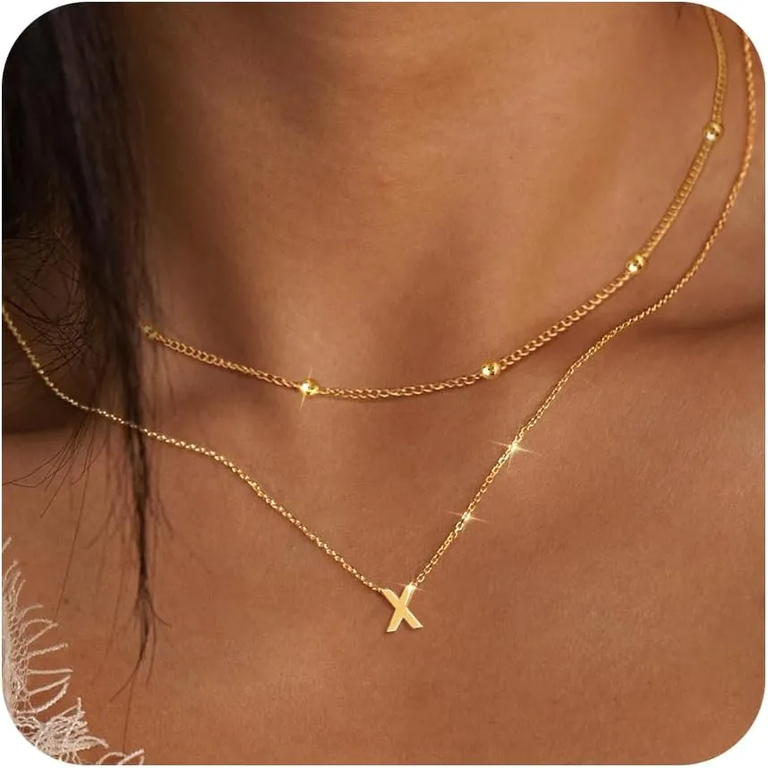 Initial Necklaces for Women 14K Gold Silver Plated Letter Jewelry Non Tarnish Layered Dainty Cute A-Z Pendant Choker Necklace Waterproof Trendy Name Necklace Personalized Jewelry Gift for Women