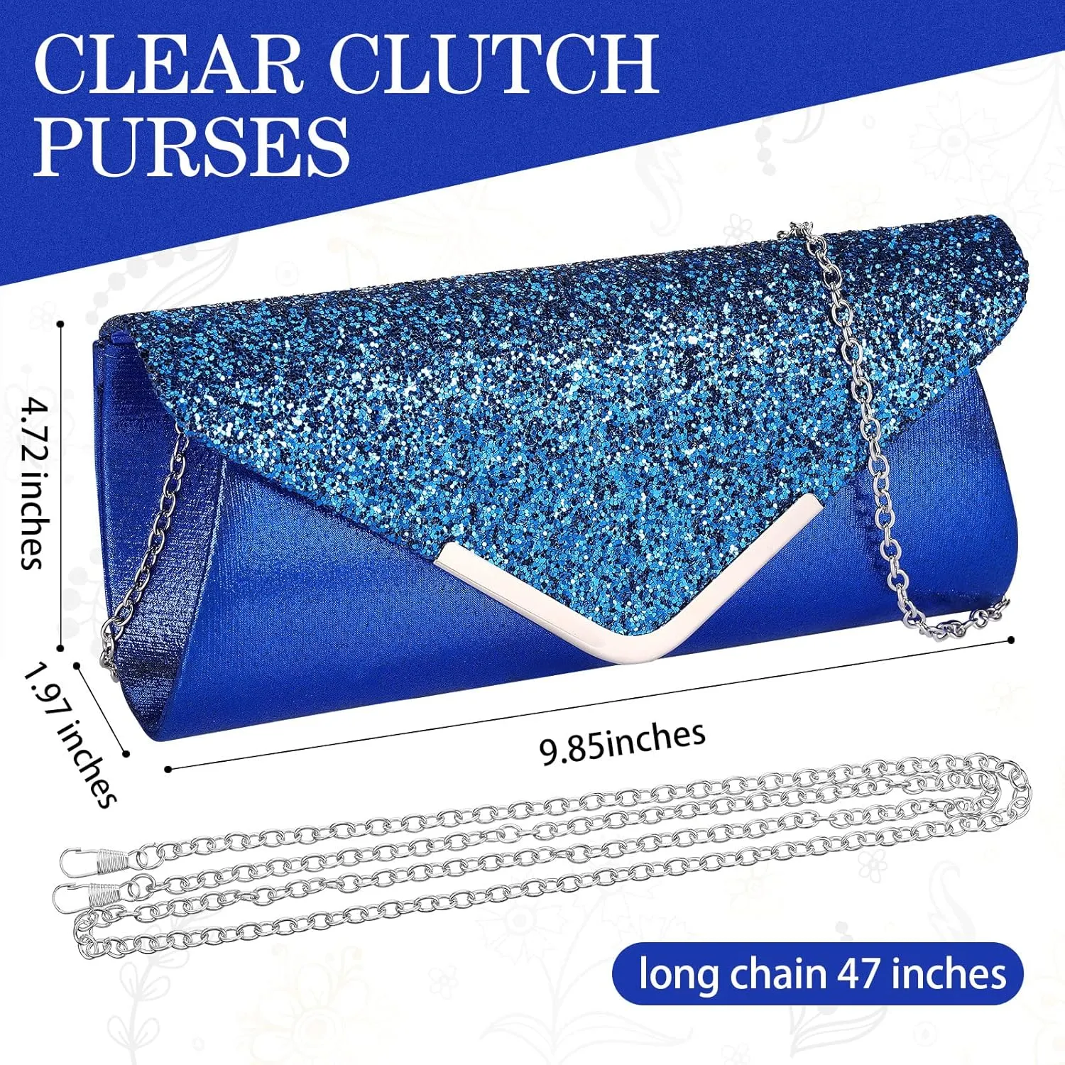 Jadive 4 Pcs Clutch Purses Bag for Women Evening Rhinestone Jewelry Set Bling Necklace Earrings Bracelet for Prom