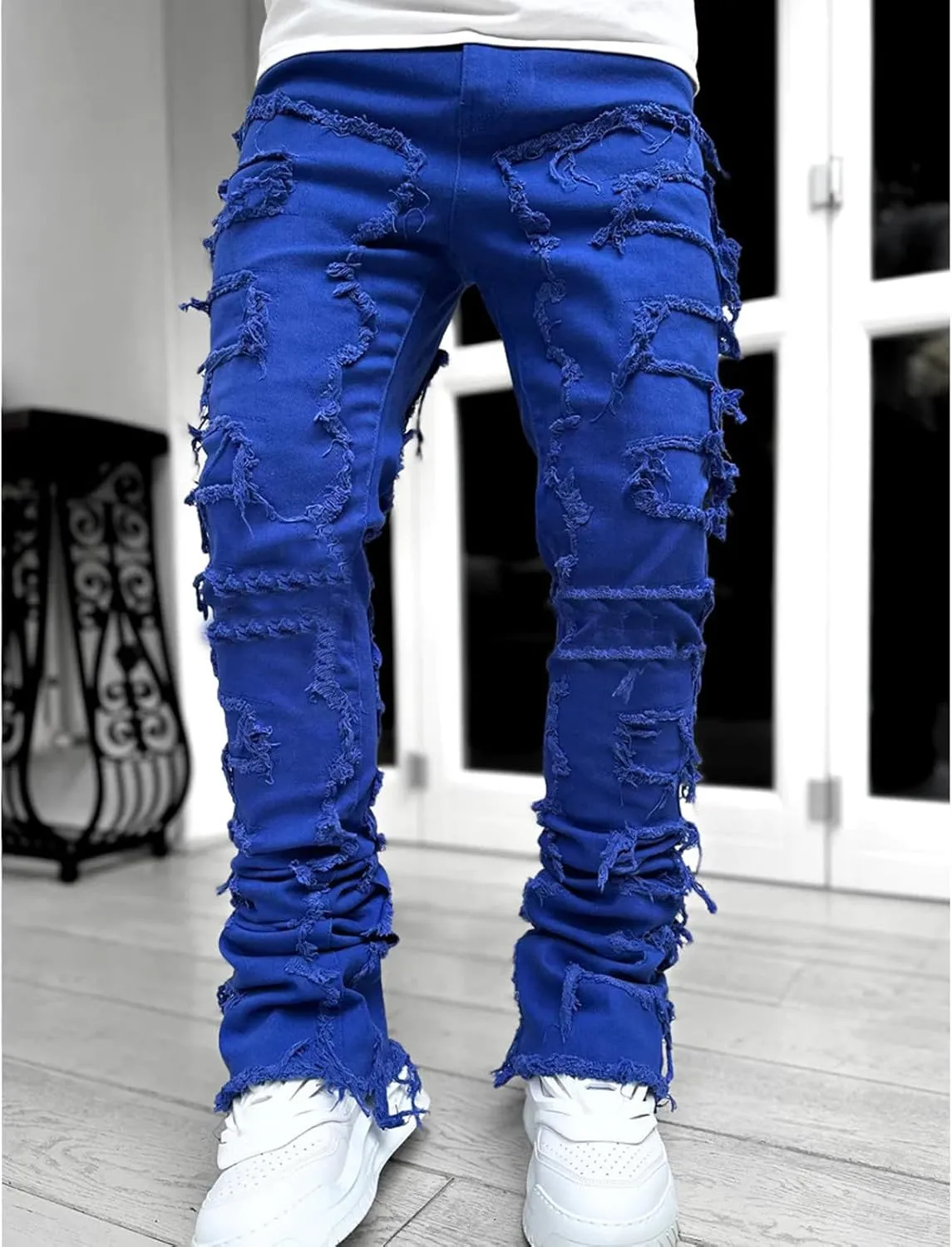 Jeans for Men Big and Tall Vintage Stacked Jeans Loose Denim Pants with Pockets Hip Hop Dance Pants Streetwear